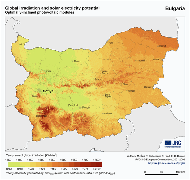 слънчева радиация в България